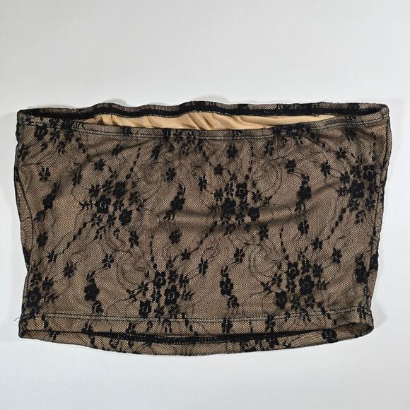M Shein Icon Black Lace Bandeau Tube Top Womens Size S NWT Floral Tan Layering - Picture 5 of 7